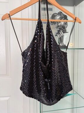 Windsor Black Sequin Cowl Halter Camisole